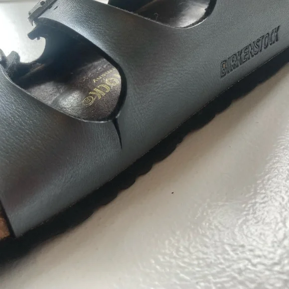 Silver Sheen Triple Strap Birkenstock Sandal Dark Brown Leather Footbed - Picture 6 of 6